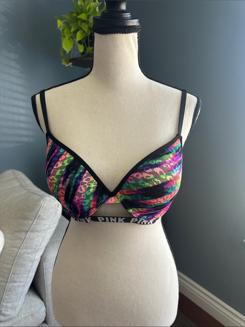 PINK Victoria's Secret Neon Multi-Color Underwire Push-Up Bra